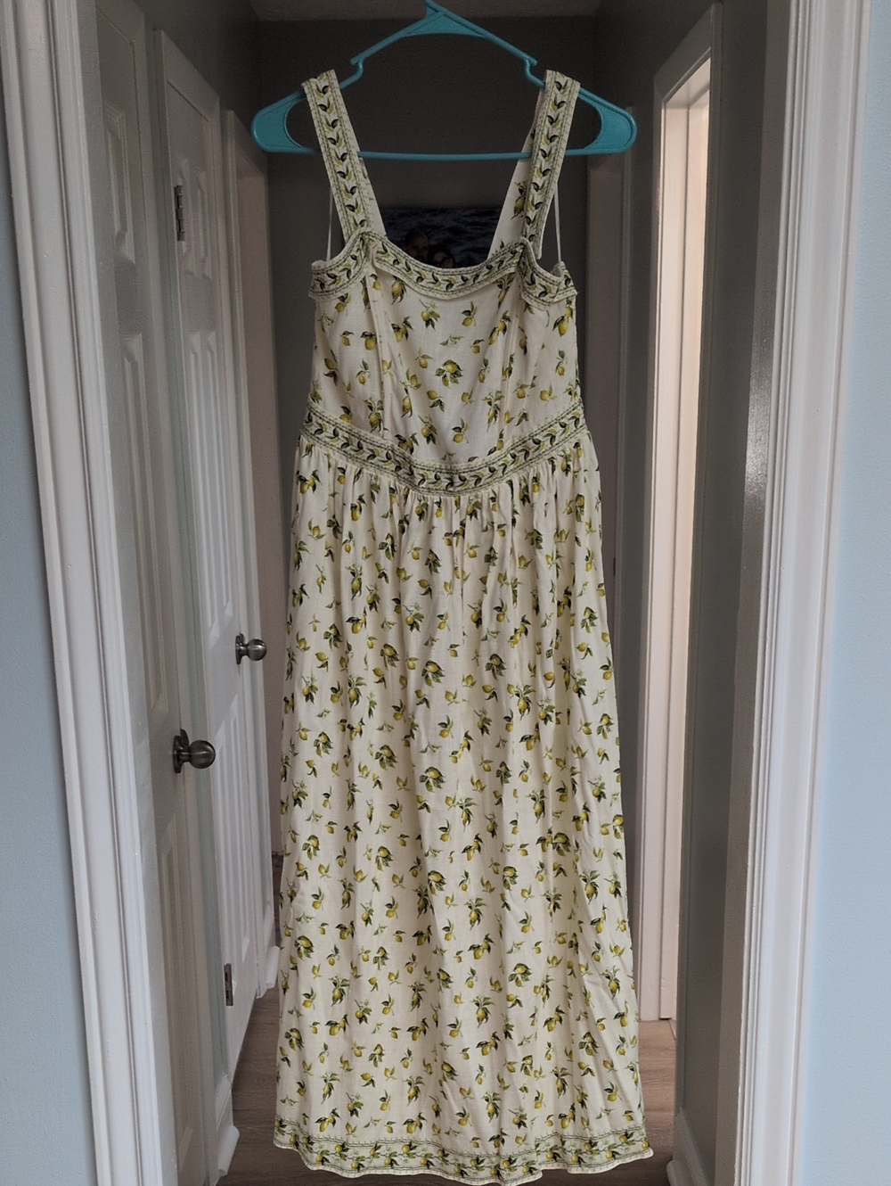 Max Studio Natlehma Midi Maxi Dress Lemon Print Yellow Beige M